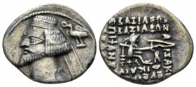 Parthia, Phraates IV, 38-2. Drachm circa 38-2, AR 20mm., 3.48g. Diademed bust l.; in r. field, eagle crowning the king. Rev. Archer seated r. on thron...
