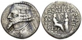 Parthia, Tiridates, 29-27. Tetradrachm circa 29-27, AR 27mm., 13.55g. Kings of Parthia, 29-27, AR 26mm, 13.55g. Diademed bust l. Rev. King seated r. o...