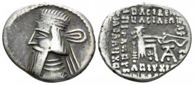 Parthia, Artabanos II, 10-38. Drachm circa 10-38, AR 21mm., 3.35g. Diademed bust l. Rev. Archer seated r. on throne. Shore 343. Sellwood 63.6.

Tone...