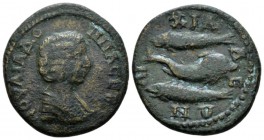 Thrace, Anchialus Julia Domna, wife of Septimius Severus Bronze circa 193-217, Æ 24mm., 8.27g. Draped bust r. Rev. Three fish: top and bottom to r., m...