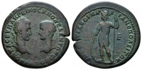 Moesia, Marcianopolis Macrinus, 217-218 Bronze circa 217-218, Æ 25mm., 12.79g. Laureate head of Macrinus, on l. facing right facing bare head of Diadu...