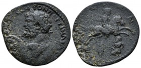 Corinthia, Corinth Septimius Severus, 193-211 Bronze circa 193-211, Æ 26mm., 4.96g. Laureate bust l.; holding spear and shield. Rev. Emperor on horse ...