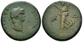 Bosporus, Nero, 54-68 24 Units circa 62-68, Æ 26.3mm., 10.24g. Laureate head of Nero r. Rev. Nike advancing l., holding wreath and palm; in field, K-Δ...