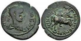 Bithynia, Nicomedia Valerian I, 253-260 Bronze circa 253-260, Æ 26.2mm., 9.05g. Radiate, draped and cuirassed bust r. Rev. Emperor with flying cloak a...