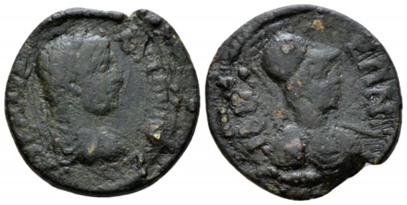 Troas, Ilium Geta caesar, 198-209 Bronze circa, Æ 23.5mm., 5.58g. Laureate, drap...