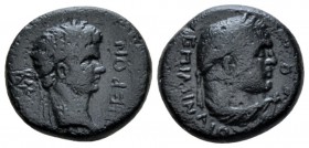 Lydia, Sardes Nero, 54-68 Bronze circa 54-68, Æ 15.4mm., 3.59g. Laureate head r. Rev. Laureate head of Herakles r., lionskin knotted around neck. RPC ...