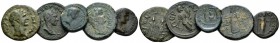 Pamphilia, Perga Hadrian, 117-138 Lot of 5 bronzes circa 117-138, Æ 14mm., 19g. Laureate and draped bust r. Rev. APTEMIΔOΣ ΠEPΓΑIAC Artemis, radiate, ...