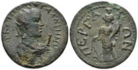 Pamphilia, Perge Gallienus, 253-268 Bronze circa 253-268, Æ 30.1mm., 16.20g. Laureate, draped and cuirassed bust r. Rev. Tyche standing l., holding ru...