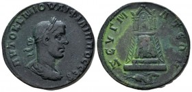 Commagene, Zeugma Philip II, 247-249 Bronze circa 247-249, Æ 29.6mm., 19.53g. Laureate, draped and cuirassed bust r. Rev. Tetrastyle temple, with peri...