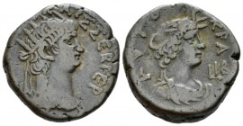 Egypt, Alexandria Nero, 54-68 Tetradrachm circa 65/66 (year 12), billon 24.1mm., 13.12g. Radiate bust r., wearing aegis. Rev. AYTOKPA Draped bust of A...