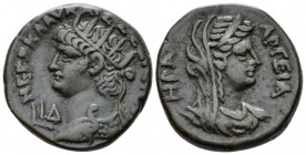 Egypt, Alexandria Nero, 54-68 Tetradrachm circa 67-68 (year 14), billon 25mm., 13.50g. Radiate head l.; in front, LIΔ. Rev. HPA APΓEIA Veiled and drap...