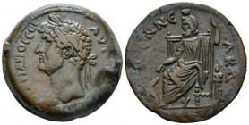 Egypt, Alexandria. Dattari. Hadrian, 117-138 Drachm circa 134-135 (year 19), Æ 33.8mm., 25.23g. Laureate bust l. Rev. L ƐΝΝƐΑΚ Δ Sarapis seated, l., h...