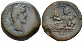 Egypt, Alexandria. Dattari. Antoninus Pius, 138-161 Drachm circa 144-145 (year 8), Æ 32.8mm., 27.94g. Laureate head r. Rev. ƐVΘΗΝΙΑ Euthenia reclining...