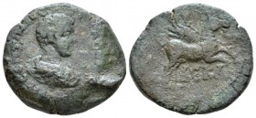Egypt, Alexandria. Dattari. Geta Caesar, 198-209. Obol circa 201-202 (year 10), Æ 24.4mm., 9.50g. Bare-headed and draped bust r. Rev. Pegasus advancin...