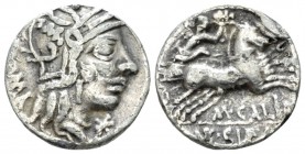 M. Calidius, Q. Metellus and Cn. Fulvius Denarius barbaric imitation (?) 117 or 116, AR 27.1mm., 3.73g. Helmeted head of Roma r.; behind, *. Rev. Vict...