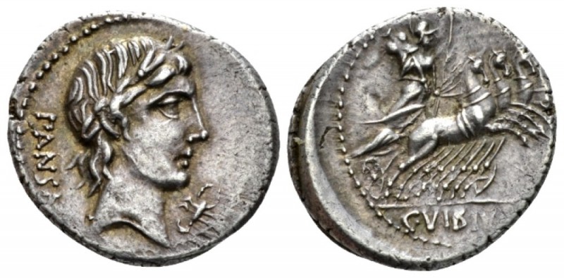 C. Vibius C.f. Pansa. Denarius 90, AR 19.5mm., 3.93g. PANSA Laureate head of Apo...