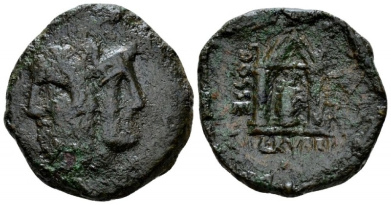 L. Rubrius Dossenus As circa 87, Æ 27.5mm., 12.85g. Janiform heads of Hercules a...