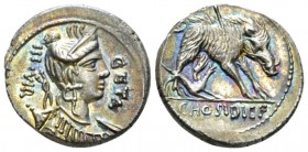 C. Hosidius C.f. Geta. Denarius 68, AR 18mm., 3.98g. III·VIR – GETA Diademed and draped bust of Diana r., with bow and quiver over shoulder. Rev. Boar...