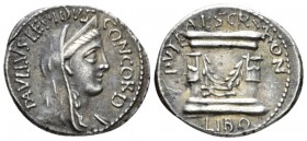 Paullus Aemilius Lepidus and L. Scribonius Libo. Denarius 62, AR 20mm., 3.90g. PAVLLVS LEPIDVS – CONCORD Diademed and veiled head of Concordia r. Rev....