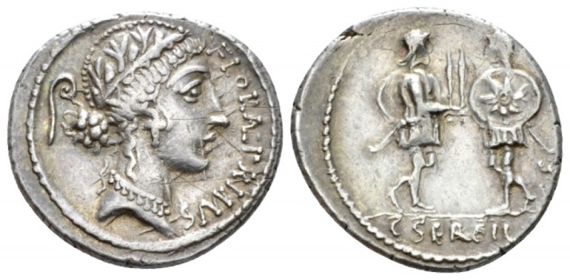 C. Servilius C.f. Denarius 57, AR 18.5mm., 3.70g. FLORAL·PRIMVS Wreathed head of...