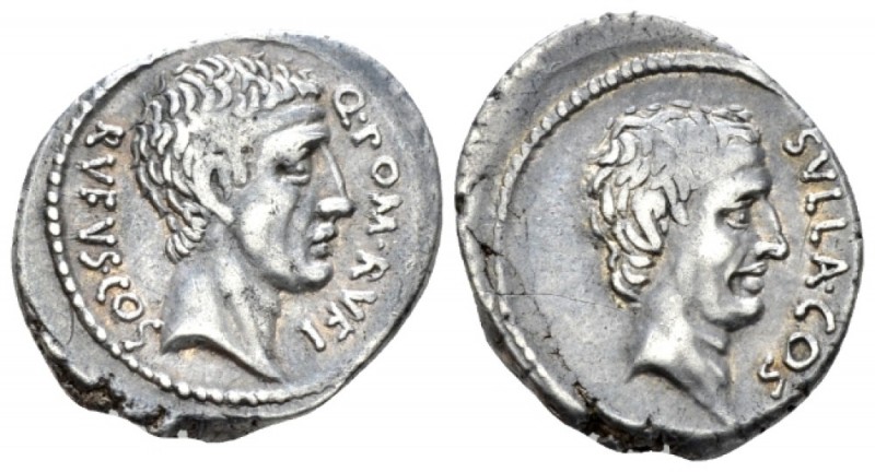 Q. Pompeius Rufus. Denarius 54, AR 19mm., 3.86g. SVLLA·COS Head of Sulla r. Rev....