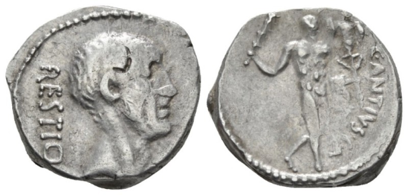 C. Antius C. f. Restio. Denarius 47, AR 17mm., 4.05g. RESTIO Head of C. Antius R...
