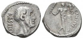 C. Antius C. f. Restio. Denarius 47, AR 17mm., 4.05g. RESTIO Head of C. Antius Restio r. Rev. C·ANTIVS·C·F Hercules walking r., with cloak over l., ar...