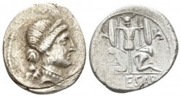 C. Iulius Caesar. Denarius Spain 46-45, AR 17.5mm., 3.73g. Diademed head of Venus r.; behind, Cupid. Rev. Two captives seated at sides of trophy with ...