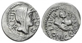 C. Caesar Octavianus and Marcus Antonius. Quinarius mint moving with Octavian 39, AR 15mm., 1.79g. III·VIR· – R·P·C Diademed head of Concordia r. Rev....