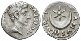 Octavian as Augustus, 27 BC – 14 AD Denarius circa 19 BC, AR 19mm., 2.98g. Bare head r. Rev. Six-rayed star above crescent. C 495. RIC 300.

Very Fi...