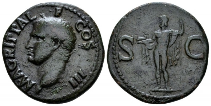 In the name of Agrippa As after 37, Æ 27mm., 10.48g. Head l., wearing rostral cr...