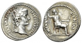 Tiberius, 14-37 Denarius circa 14-37, AR 21mm., 3.76g. Laureate head r. Rev. Pax-Livia figure seated right on chair with plain legs above double line,...