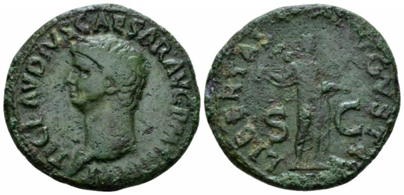 Claudius, 41-54 As circa 41-50, Æ 30mm., 11.35g. Bare head l. Rev. Libertas drap...