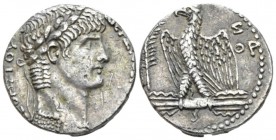 Nero, 54-68 Tetradrachm Antioch circa 60-61, AR 23.5mm., 14.88g. NEΡΩNOΣ KAIΣAΡOΣ ΣEBAΣTOΥ Laureate bust r., wearing aegis. Rev. Eagle standing l. on ...