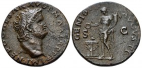 Nero, 54-68 As circa 64, Æ 28mm., 10.67g. Bare head r., with globe at point of bust. Rev. Genius, naked to waist, standing l., holding cornucopia and ...