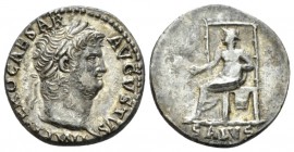 Nero, 54-68 Denarius circa 66-67, AR 18mm., 3.29g. Laureate head with beard r. Rev. Salus seated l. on throne. C 318. RIC 67.

Toned, surface somewh...