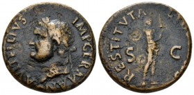 Vitellius, January - December 69. As circa 69, AR 28mm., 9.97g. Laureate bust l., with globe at point of bust. Rev. Libertas standing r., holding pile...