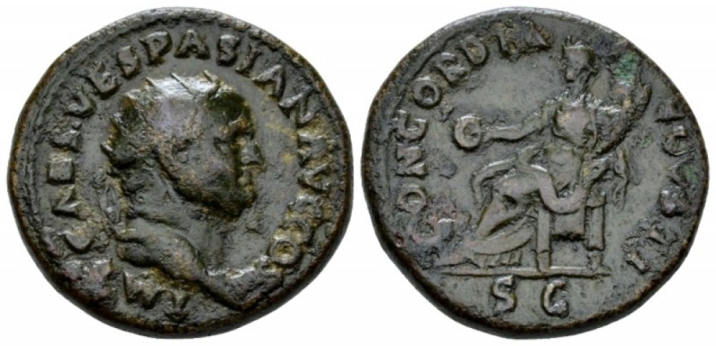 Vespasian, 69-79 Dupondius circa 71, Æ 28mm., 14.02g. Radiate head r. Rev. Conco...