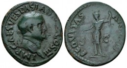 Vespasian, 69-79 As circa 71, Æ 29mm., 8.49g. Laureate head r. Rev. Aequitas standing l., holding scales and rod. C 13. RIC 287.

Nice dark green pa...