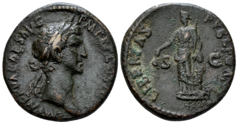 Nerva, 96-98 As circa 96, Æ 28mm., 11.98g. Laureate head r. Rev. Libertas standi...