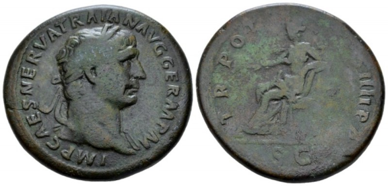Trajan, 98-117 Sestertius circa 101-102, Æ 37mm., 27.80g. Laureate head r., slig...