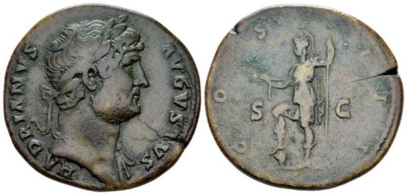 Hadrian, 117-138 Sestertius circa 125-128, Æ 33mm., 23.05g. Laureate bust r., wi...