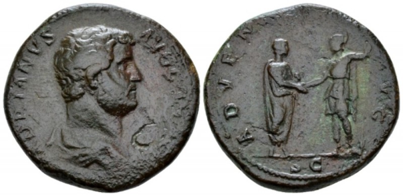 Hadrian, 117-138 Sestertius circa 134-138, Æ 32mm., 25.16g. Bare-headed and drap...