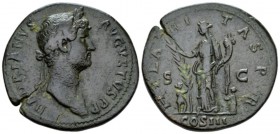 Hadrian, 117-138 Sestertius circa 138, Æ 33mm., 23.36g. Laureate bust r., with drapery on l. shoulder. Rev. Hilaritas standing l., holding long palm b...