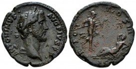 Antoninus Pius, 138-161 As circa 140, Æ 28mm., 9.34g. Laureate head r. Rev. Mars r., holding spear and shield, descending through the air toward sleep...