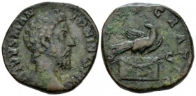 Divus Marcus Aurelius. Sestertius after 180, Æ 29mm., 24.02g. Bare head r. Rev. Eagle standing r., head l., on garlanded altar. C 85. RIC Commodus 657...