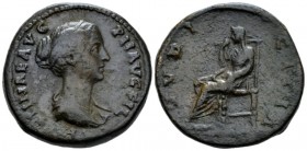 Faustina junior, daughter of Antoninus Pius and wife of Marcus Aurelius Sestertius circa 161, Æ 32mm., 28.27g. Draped bust r., hair knotted behind, Re...
