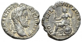 Commodus, 177-192 Denarius circa 190-191, AR 16mm., 2.72g. Laureate head r. Rev. Roma seated l., holding Victory and spear. C 665. RIC 224.

Lightly...