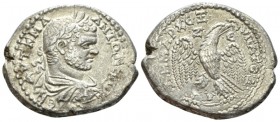 Caracalla, 198-217 Tetradrachm Zeugma (Commagene) circa 215-217, AR 28.9mm., 13.00g. Laureate, draped and cuirassed bust r. Rev. Eagle standing facing...