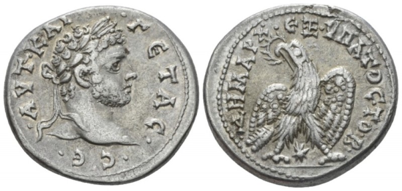 Geta, 209-212 Tetradrachm Laodicea ad Mare circa 209-211, AR 28mm., 13.37g. Laur...